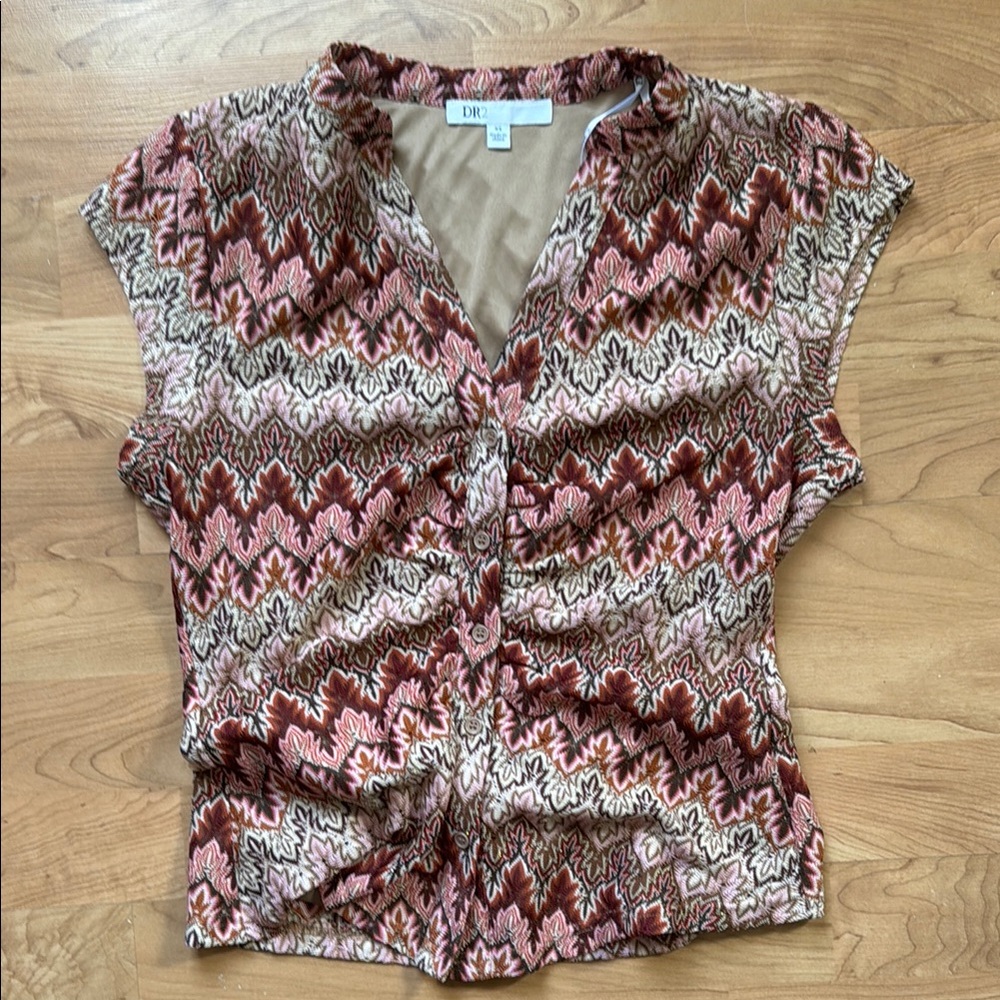 Luxe Women's Zigzag Patterned Top - Pink and Brown